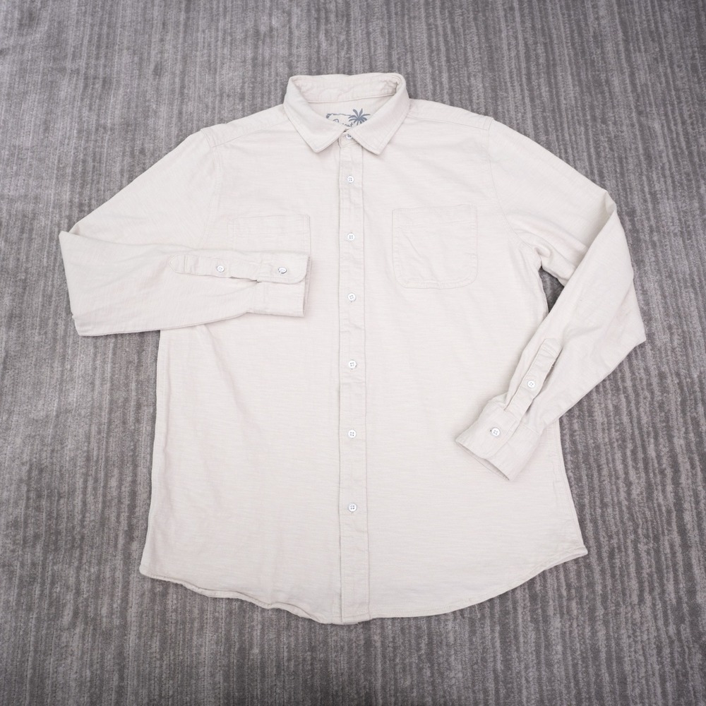 Desert Dunes Button Down Shirt Mens Large Beige Excellent Organic Cotton Slub